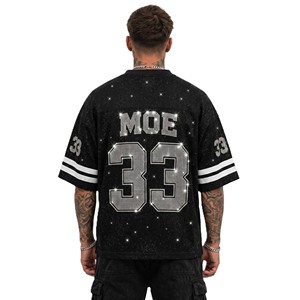 T-shirt surdimensionné noir Y2K avec strass, maille scintillante, vêtement unisexe, maillot de football américain, streetwear hip-hop, chemise de sport bling-bling - Product Image 2