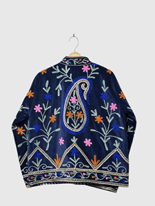 Veste en velours brodée de fleurs, col mandarin, manches longues, style Prairie Chic, vêtements d'hiver pour femmes grandes tailles - Product Image 2