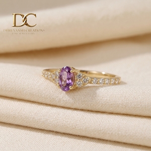 Bague en or jaune massif 14 carats avec diamant de laboratoire et alexandrite pour femme, bijoux de créateur, cadeau de luxe pour toutes les occasions - Product Image 2