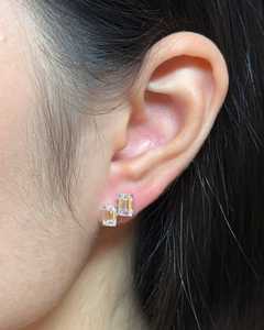 Toi Et Moi <b>Emerald</b> Lab Grown Diamond <b>Stud</b> <b>Earrings</b> Wholesale 14K Solid Gold Two Stone Modern Minimalist Fine Jewelry Manufacture - Product Image 2