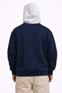 Sweat-shirt à capuche pour homme, bleu marine, avec capuche contrastante grise, en molleton de coton, coupe décontractée, chaud pour l'hiver, avec poche kangourou - Product Image 3