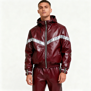 Conjunto de Dos Piezas Personalizado de Talla Grande, Chaqueta Deportiva de Cuero con Cremallera, Ropa Deportiva Urbana, Chaqueta de Cuero de Invierno con Capucha a Prueba de Viento para Motocicleta - Product Image 1