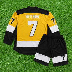 Uniforme de hockey sur glace personnalisé pour hommes avec numéros personnalisés, logos d'équipe, tissu respirant, pantalon assorti et style sportif professionnel - Product Image 6