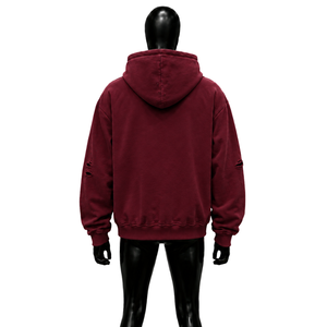 Sweat à capuche zippé moderne avec motif ange bordeaux, en polaire confortable de couleur bordeaux, de qualité supérieure, style urbain unique, design artistique saisissant - Product Image 2