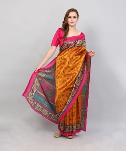 Sari Tradicional de Algodón Tejido a Mano con Estampado para Mujer KV, para Fiestas, Diwali/Bodas, Temporada de Otoño, Sin Arrugas, Reversible y de Secado Rápido - Product Image 3