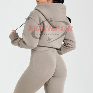 Sudadera con capucha para mujer, top corto con cremallera, color sólido, manga larga, de punto, de algodón, para otoño, transpirable - Product Image 4