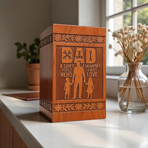 Personalized Dad Memorial Urn: Handcrafted Rosewood, Engraved Family Design Memorial Keepsake by AYAANS - Product Image 1