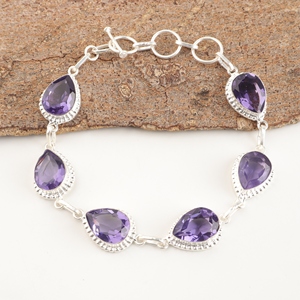 Bracelets en pierre d'olympe avec coupe en forme de poire, élégants, en laiton plaqué argent 925, sertis de maillons, pour femme - Product Image 2