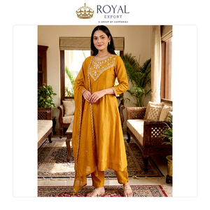 ผลิตในอินเดีย ชุดคุर्ติผ้าไหมวิชิตร้าแบบดั้งเดิมสไตล์คลาสสิกขายดี พร้อมงานปักและดีไซน์ทรงบาน - Product Image 6