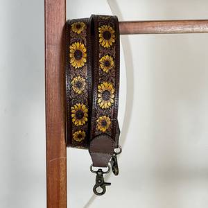 New Fashion Sunflower Tooled Genuine Leather Replacement Purse Strap Stylish Durable Brass Clip <b>Camera</b> <b>Bag</b> Shoulder Strap Belts - Product Image 2