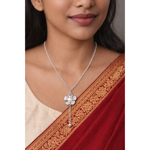 Collier Pendentif Goutte Florale en Argent Sterling 925 avec Perle, Chaîne Minimaliste Élégante pour Femme, Idéal Mariage, Fête et Usage Quotidien - Product Image 5