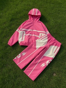 Survêtement rose à capuche, manches longues, design color block, séchage rapide, polyester, coupe sportive, coupe régulière, pour le printemps, avec poches latérales - Product Image 2