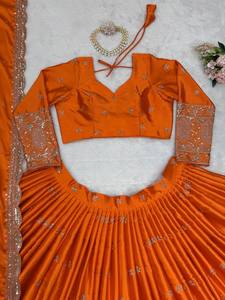 Divyam Creation <b>Red</b> Embroidered Spandex <b>Lehenga</b> Choli Floor-Length Traditional Indian Wedding Dress Women's Regular Fit - Product Image 6