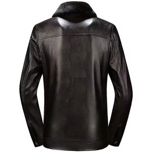 Veste en cuir PU noir personnalisée pour homme, logo sur le devant, col montant, fermeture éclair, manches longues, doublure en polaire, coupe-vent, hiver, OEM - Product Image 3