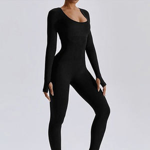 ชุดจั๊มสูทออกกำลังกายผู้หญิงลายโลโก้แบบกำหนดเอง ชุดฤดูร้อนสำหรับผู้หญิง บอดี้สูทสีพื้น ชุดโยคะ ชุดออกกำลังกายขายาวทรงบานสำหรับผู้หญิง - Product Image 6