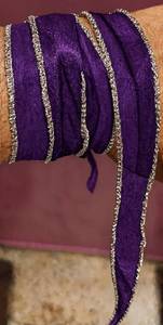 Y S INTERNATIONAL 100% Pure Tissue Silk <b>Ribbon</b> Metallic Copper Edge Purple Flat Cord Jewelry Craft Bag - Product Image 2