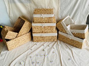 Handmade Eco-Friendly Waterproof Modern Water Hyacinth Multifunction Geometric <b>Storage</b> <b>Basket</b> Natural Woven <b>Rectangular</b> Tray - Product Image 5