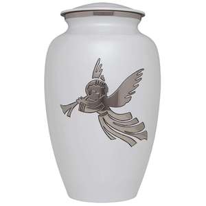 Urna Funeraria de Metal Grabada en Blanco, Estilo Clásico Americano/Europeo, para Cenizas de Adultos - Product Image 3