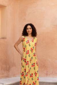 Floral Printed Maxi <b>Dress</b> Women O-Neck Bell Sleeve A-Line Casual <b>Summer</b> <b>Dress</b> Eco-Friendly Knitted 100% Cotton <b>Loose</b> Fabric - Product Image 4