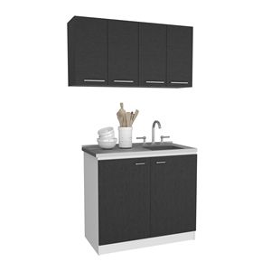 Set Cucina Aztec 2 Pezzi: Mobiletto a Parete Bianco e Nero con Lavello Funzionale, Armadietti da Cucina Funzionali ed Eleganti - Product Image 2