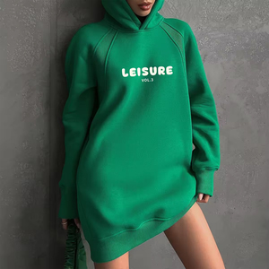 Vestido Sudadera con Capucha Oversize para Mujer OEM ODM, Estampado de Letras, Manga Larga Asimétrica, Tejido Transpirable de Algodón, Ropa de Otoño - Product Image 4