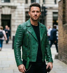 Snakeskin Leather Biker <b>Jacket</b> Plaid Leather Motorcycle <b>Jacket</b> Breathable Summer Casual <b>Jacket</b> Boy <b>Pilot</b> Leather Fashion <b>Jacket</b> - Product Image 2