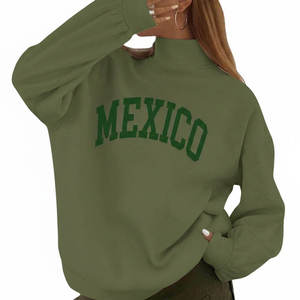 Sweat-shirt bicolore à col montant pour femme en tissu molletonné Spandex/Coton, coupe oversize, haute qualité, service OEM, chaud, avec badge imprimé, pour l'hiver - Product Image 2
