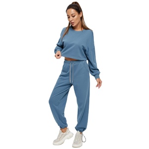 Conjunto de Sudadera con Capucha de Forro Polar Azul Claro para Mujer, Corte Holgado, Informal, 2 Piezas, Pantalones Largos con Bolsillos, Ropa Deportiva para Todas las Temporadas - Product Image 1