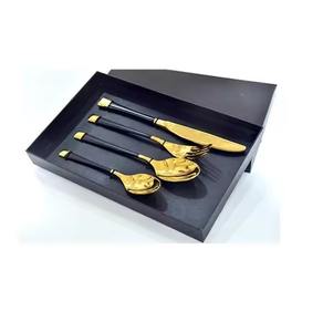 Juego de cubiertos de lujo en latón dorado con mango de mármol verde, vajilla premium para hoteles, restaurantes y bodas. - Product Image 2