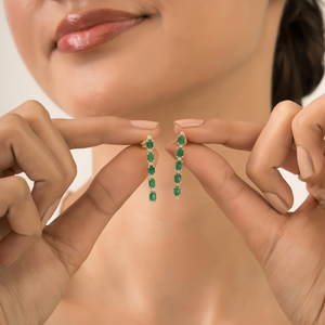 Pendientes Colgantes de Oro Amarillo Sólido K14 con Esmeralda y Diamantes Auténticos, Novedad de Alta Calidad, Joyería de Piedra de Nacimiento de Mayo para Mujer, Venta al por Mayor - Product Image 2