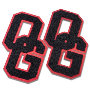 Patch rectangulaire en tissu non tissé chenille thermocollant, lettre B noire avec bordure rouge, appliqué brodé pour vêtements - Product Image 1