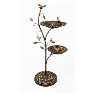 อ่างน้ำนกติดผนังโลหะ รูปทรงดอกไม้ ดีไซน์ใบแปะก๊วยเคลือบสีพาติน่า สำหรับตกแต่งสวนกลางแจ้ง รูปทรงไม่สมมาตร - Product Image 2