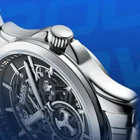 Montre mécanique automatique élégante pour homme Mark Fairwhale avec boîtier en acier, bracelet en métal, verre minéral, résistance à l'eau 30M FW-6011