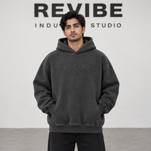 Hoodie surdimensionné personnalisé en molleton de coton épais délavé anthracite avec broderie tonale en forme d'arche pour homme, style streetwear, fabrication OEM sous marque privée - Product Image 1