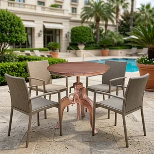 Table de salle à manger industrielle et vintage, pliable, réglable en hauteur, moderne, avec plateau rond en cuivre, pour restaurant et hôtel - Product Image 6