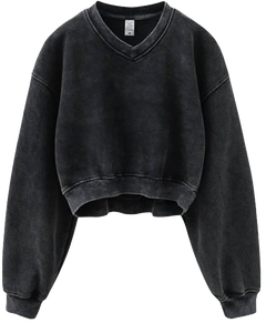 Girls' Acid Wash <b>Cropped</b> Sweatshirt Crew Neck Short Sleeve 100% Cotton Four-Way Stretch Breathable Regular Fit Pullover OEM ODM - Product Image 3