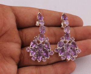 Wholesale Natural Amethyst 925 <b>Sterling</b> <b>Silver</b> <b>Dangle</b> <b>Earrings</b> February Birthstone Purple Gemstone Drop <b>Earrings</b> High Quality - Product Image 1