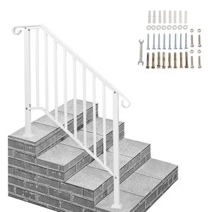 Pasamanos de metal de alta resistencia blanco mate para escalones al aire libre, barandilla de hierro galvanizado para escaleras de cubierta de patio, barandilla de seguridad de 1-3 escalones - Product Image 1