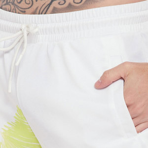 Men's White Printed Shorts With Yellow And Blue Pattern <b>Elastic</b> Waist Casual Style Breathable Polyester Fabric - Product Image 5