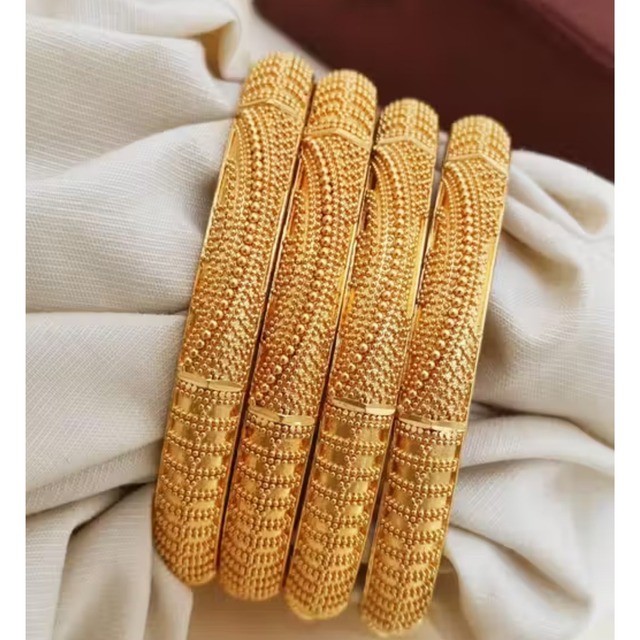 Opulent Gold Plated Alloy Bangle Set Heavy Texture Traditional Ethnic Jewelry for Weddings Festivals and Party Wear