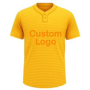 เสื้อกีฬาเบสบอลคอวีลายขวางสีเขียวมะนาวมีสองปุ่มจับคู่แขน100% โพลีเอสเตอร์ระบายอากาศ - Product Image 2