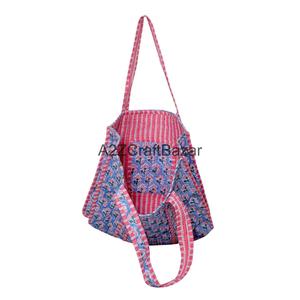Sac fourre-tout écologique pour femmes, en coton floral imprimé à la main, matelassé, à longues poignées, grand format, style bohème, pour les fêtes et l'usage quotidien - Product Image 6