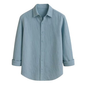Chemise décontractée en lin et coton pour homme, couleur unie, manches longues, col montant, respirante, idéale pour l'été - Product Image 4