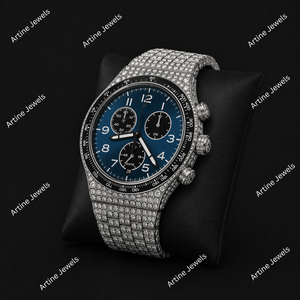 Reloj Cronógrafo con Esfera Azul y Diamantes, Reloj de Lujo para Hombre con Brazalete Plateado, Accesorio de Joyería de Moda Premium, Regalo - Product Image 3