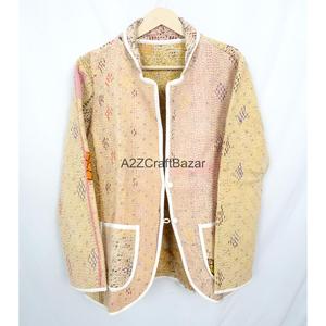 Indian Bohemian <b>Kantha</b> Breathable Eco-Friendly Reversible Long Coat Ladies Knitted Cotton Vintage Spring Summer Autumn Winter - Product Image 5