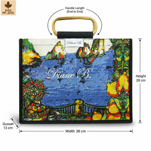 กระเป๋าหิ้วชายหาดผ้าปอกระเจาสีดำพิมพ์ลายหลากสี ขนาด 38x28x13 ซม. พร้อมสายสะพายผ้าฝ้ายและหูหิ้วแบบดอริ รับทำโลโก้ตามสั่ง ขายส่ง OEM - Product Image 4