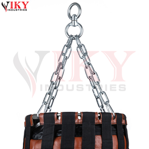 Sac de frappe vintage bicolore marron et noir en cuir véritable avec détails tressés, chaîne de suspension en acier pour arts martiaux mixtes - Product Image 6