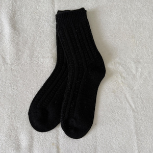 Wholesale Black Ribbed Crew <b>Socks</b> 100% Mongolian Sheep Wool Knitted <b>Winter</b> Warm Thick Vertical Stripe <b>Socks</b> for Women - Product Image 2