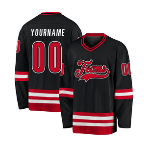 Wholesale <b>Men's</b> <b>Black</b> Ice Hockey Jersey V-Neck Full Sleeve Sublimated Print Teams Logo Breathable Polyester Apparel - Product Image 1