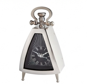 Vintage Triangle Metal Desk <b>Clock</b> With Roman Numerals Silent Non Ticking Mechanical Movement Hourly Chiming Traditional Design - Product Image 1